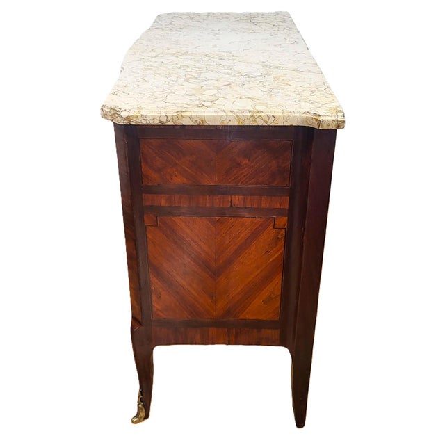 Late 19th Century 19th C French Louis XV Inlaid & Bronze Mounted Sienna Marble Top Commode Chest For Sale - Image 5 of 16