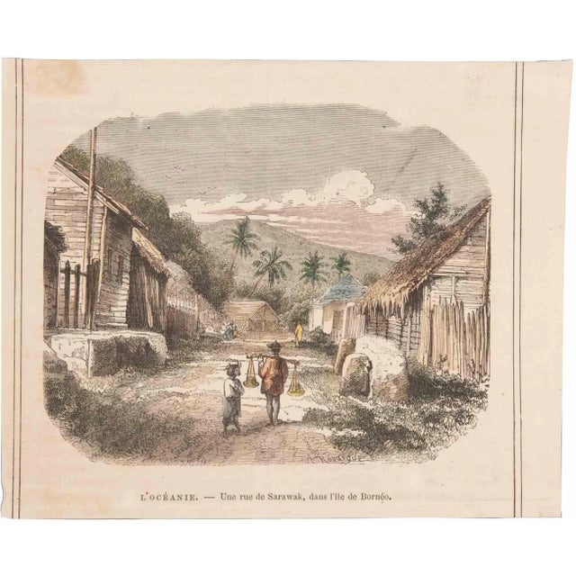 Borneo Road of the Sarawack is a Lithograph realized by an unknown artist of 19th century. Good condition on a yellowed...
