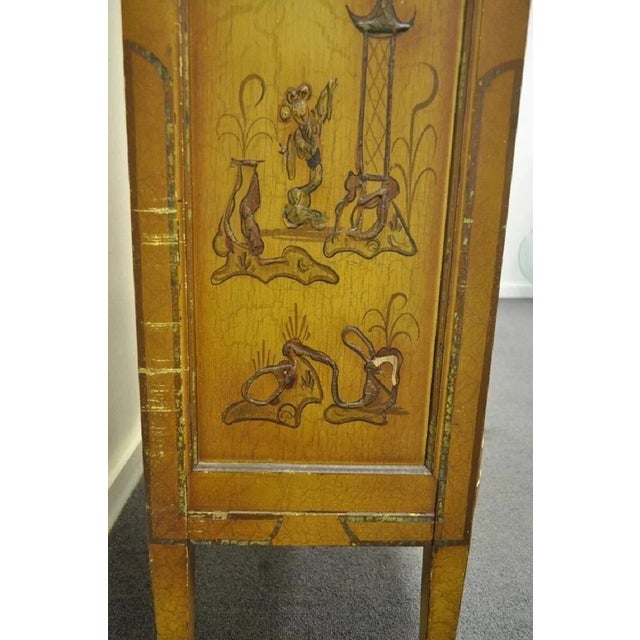 Antique Oriental Chinese Asian Lacquered Figural Painted China Cabinet Curio For Sale In Philadelphia - Image 6 of 12