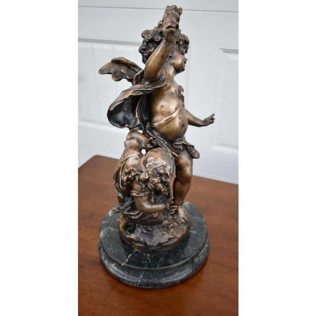 Vintage Bronze Cherub & Child Signed Figurine on Marble Base For Sale - Image 12 of 12