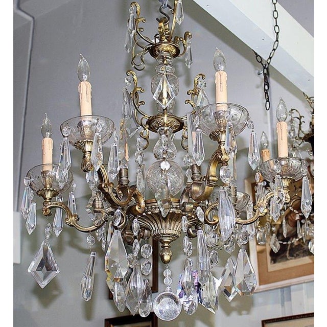 French 1930s French Bronze Dore' Crystal Chandelier For Sale - Image 3 of 17