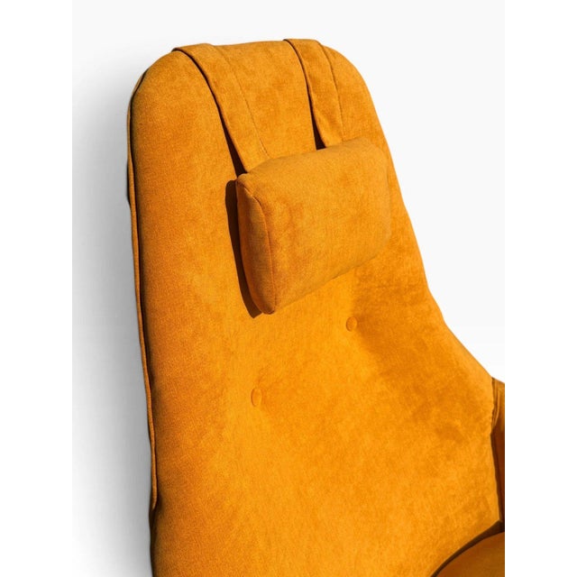 Adrian Pearsall High-Back Lounge Chair | Sculpted Walnut Base & Arm Caps | New Golden Yellow Upholstery | C. 1960s For Sale - Image 10 of 15