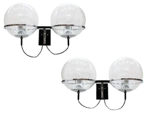 Double Ball Wall Sconces Glass & Chrome by Frank Ligtelijn, Raak 1960s, Set of 2