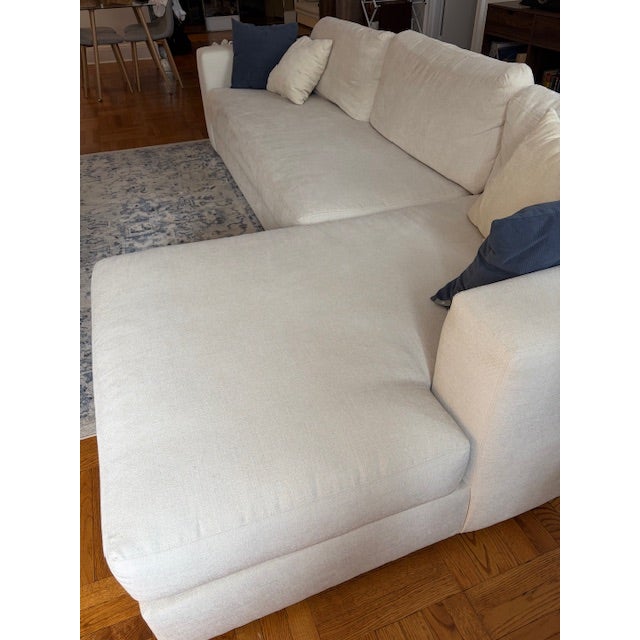 Pottery Barn Ivory Couch With Chaise Lounge For Sale In New York - Image 6 of 6