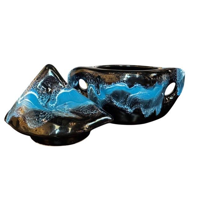 Blue Mid-Century Ceramic Tea Set , Attributed to the Style of Vallauris Ceramics- 14 Pieces For Sale - Image 8 of 17