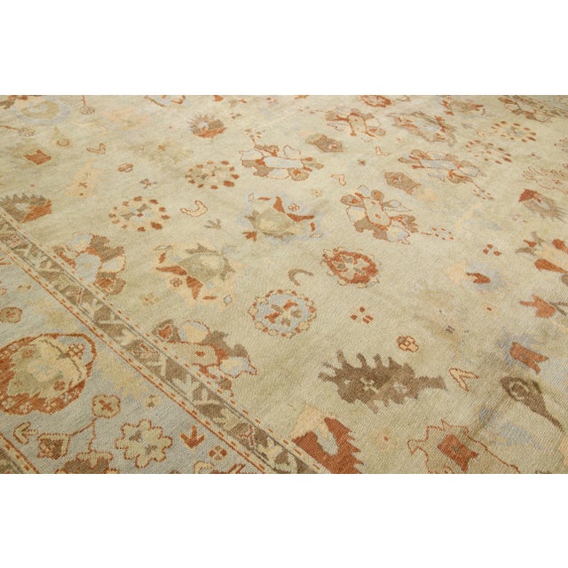 Beige Modern Oushak Beige Handmade Floral Pattern Oversize Wool Rug For Sale - Image 8 of 9