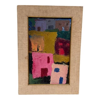 1980s Style of Pedro Coronel Pink Landscape Abstract Art Oil Painting For Sale