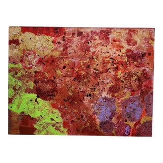 Large Signed Abstract Expressionist Impasto Painting – Red, Ochre & Lime Contemporary Statement Art For Sale