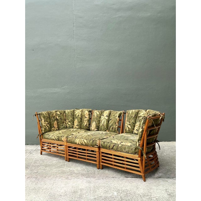 Vintage MCM Stuck Rattan Sofa For Sale - Image 4 of 12