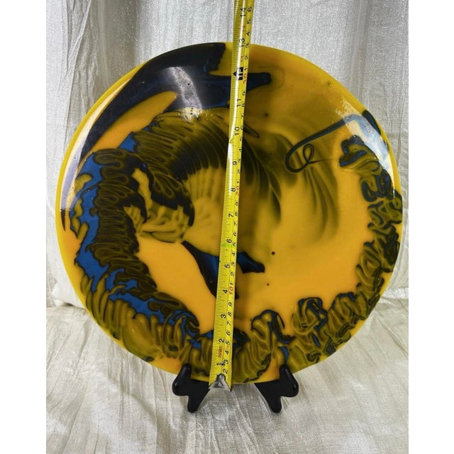 Large Vintage Studio Art Glass – Yellow & Cobalt Sculptural Decor, 13” For Sale - Image 10 of 12