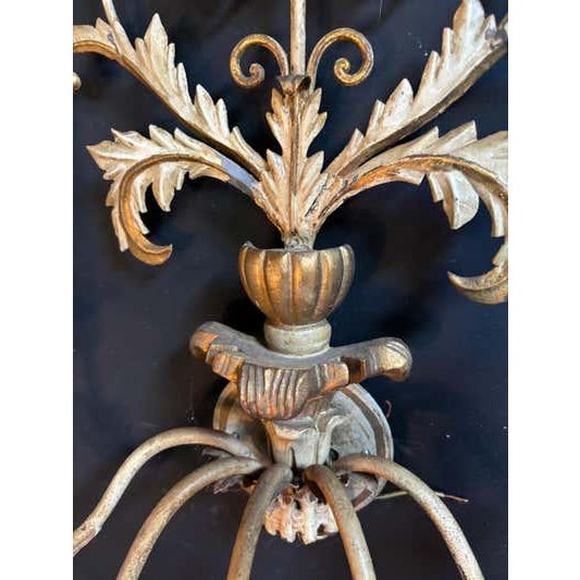 Mid 20th Century 1955 Rococo Revival Gilt Metal and Wood Wall Sconces For Sale - Image 5 of 7