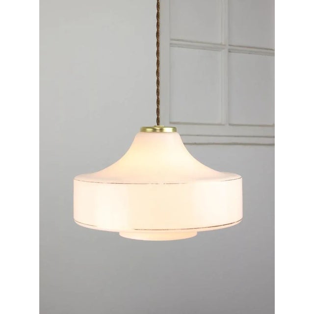 Mid-Century Modern Mid-Century Italian White Glass & Brass Pendant Lamp For Sale - Image 3 of 13