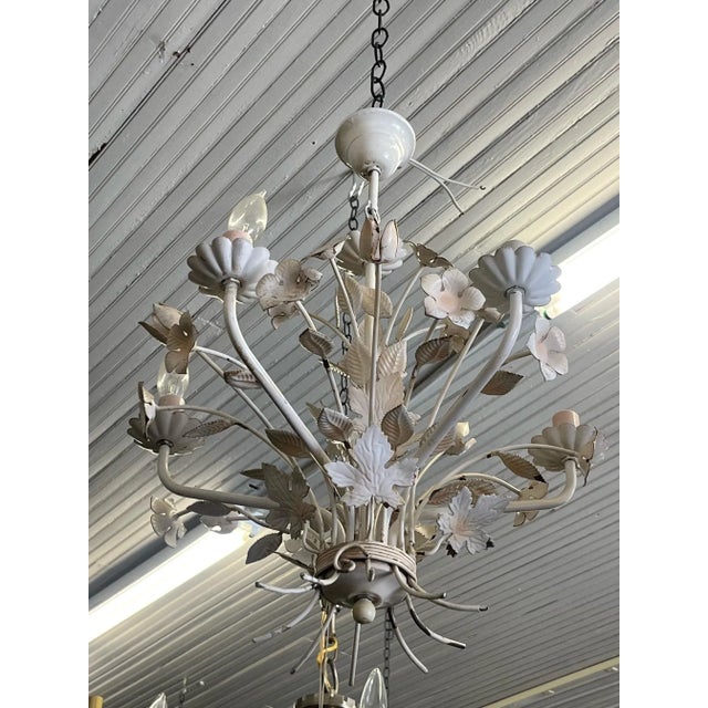 Farmhouse Petite Vintage French Country Painted Chandelier For Sale - Image 3 of 6