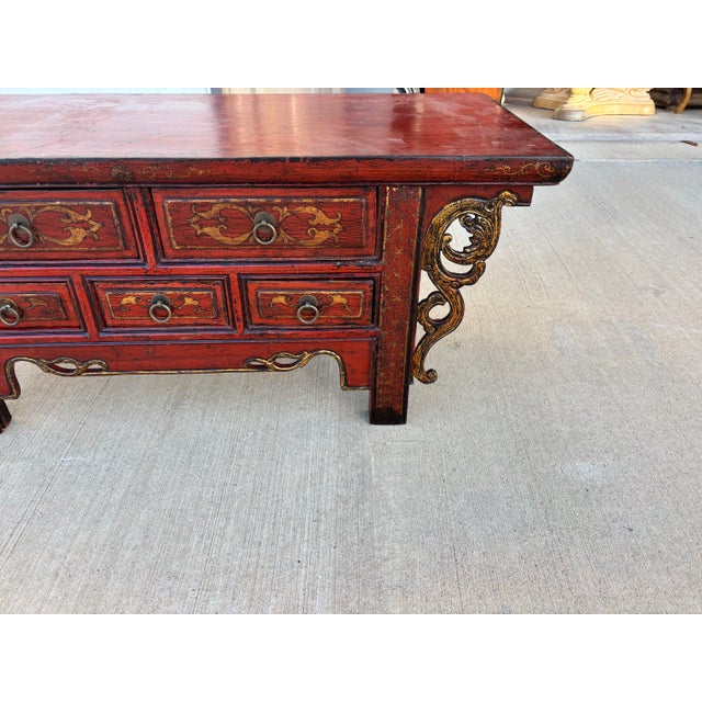 Mid 19th Century Traditional Chinese Antique Red Lacquered Wooden Table For Sale In Dallas - Image 6 of 6