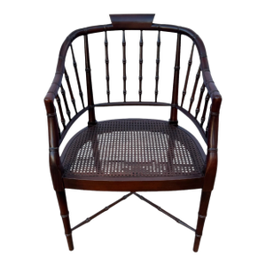 Mid 20th Century Vintage Century Furniture Faux Bamboo Caned Seat Regency Style Tub Chair