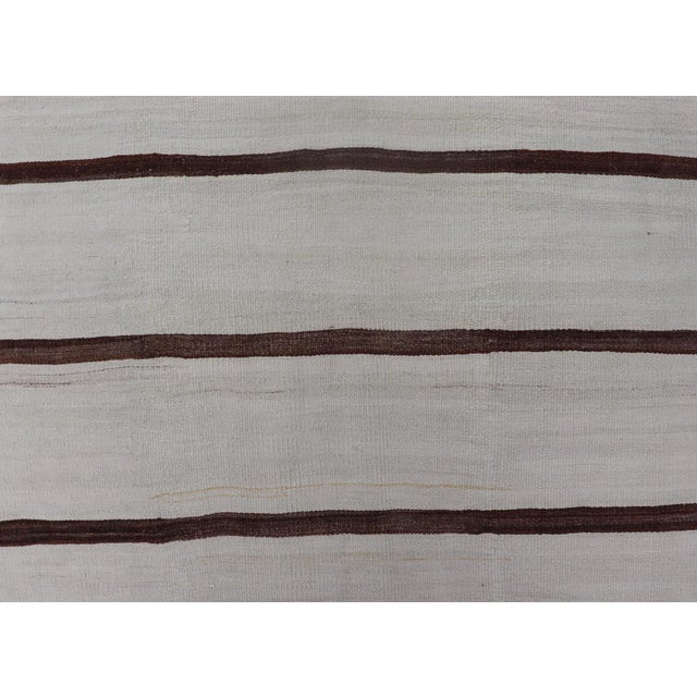 Mid 20th Century Mid 20th Century Turkish Vintage Kilim in Shades of Brown and Ivory With Stripe Design For Sale - Image 5 of 9