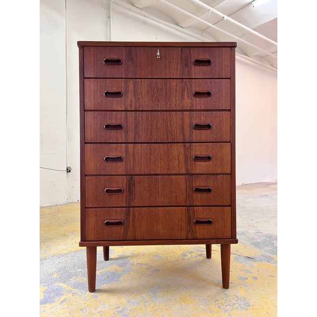 Danish Teak Chest of Drawers with Lock For Sale - Image 3 of 11