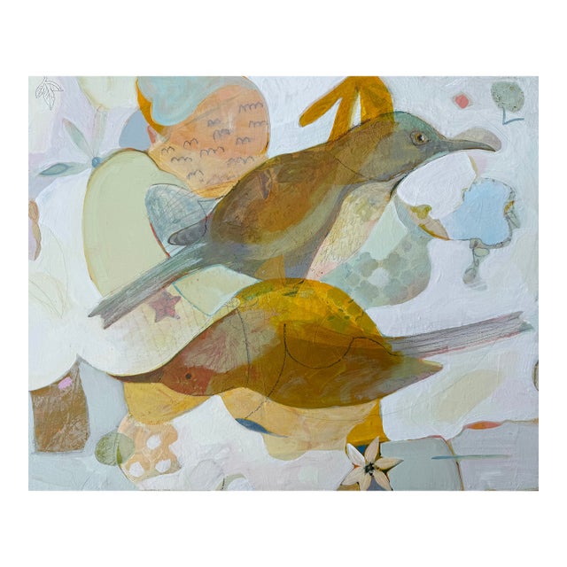 “Thrashers and Flowers” a Fun Bird Painting by LWren Walraven For Sale