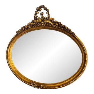 Italian Oval Wall Mirror – Horizontal Gold Leaf Frame For Sale