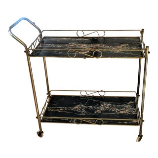 Mid-Century Modern Brass & Marble Rolling Bar Cart For Sale