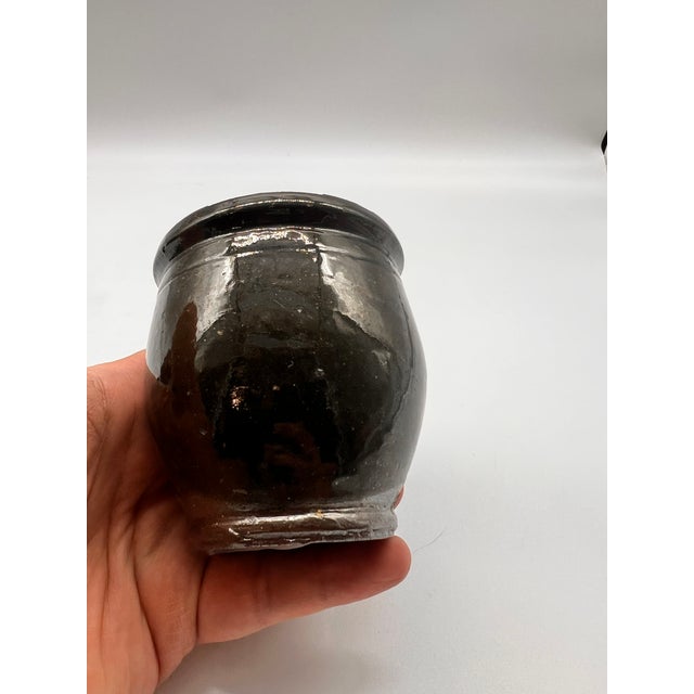 American A Rare Green Glazed Small Antique Pennsylvania Folk Art Redware Storage Crock, 1850's For Sale - Image 3 of 17