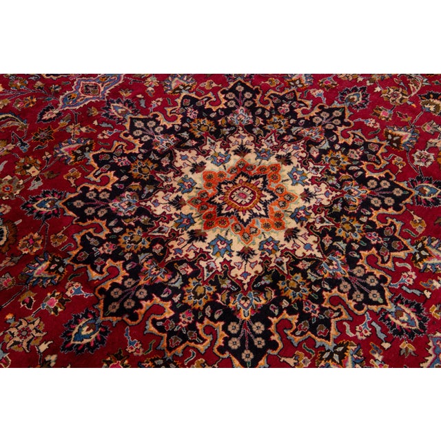 Vintage Mashad Red Wool Rug With a Rosette Design For Sale In New York - Image 6 of 7
