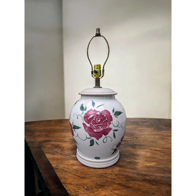 Farmhouse Vintage Cottagecore Hand Painted Floral Ceramic Table Lamp For Sale - Image 3 of 12