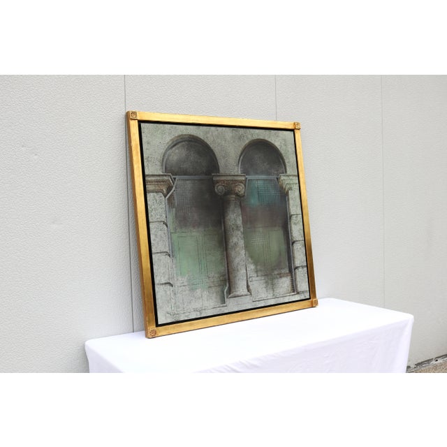 Wood 1990 Angel Busca Architectural Artwork Tempera and Oil on Board, One-of-a-Kind For Sale - Image 7 of 18