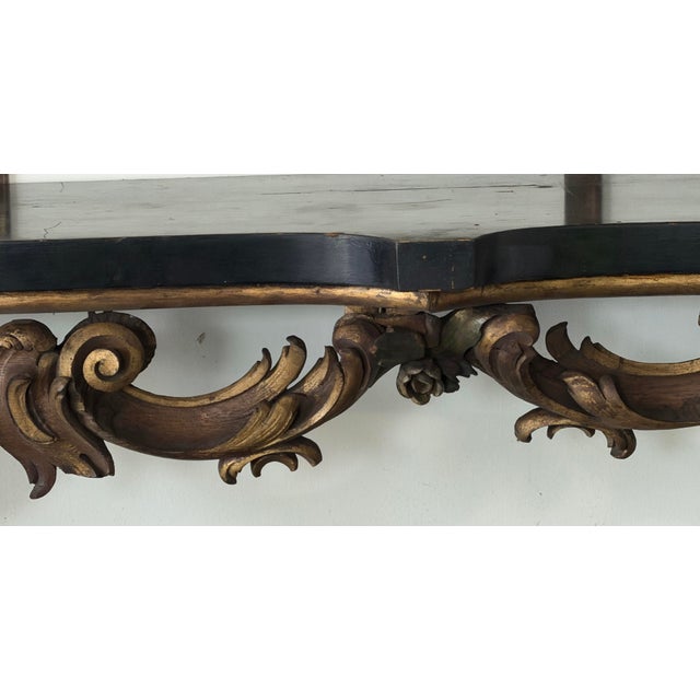 Antique Monumental Baroque Style Giltwood Console Table With Ebonized Top, 74.5” For Sale - Image 12 of 12