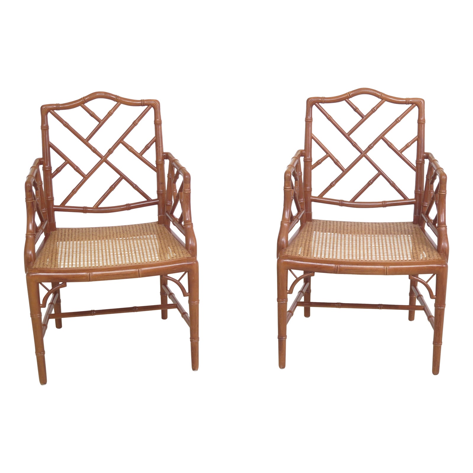 1990s Vintage Faux Bamboo Style Cane Seat Arm Chairs A Pair Chairish