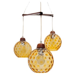 Vintage Danish Lamp in Teak with Amber Glass Bowls, 1950s For Sale