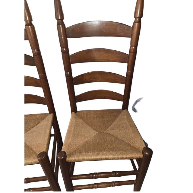 Vintage American Tall Ladder-Back Rush Seat Dining Chairs — Set of 3 For Sale - Image 10 of 11