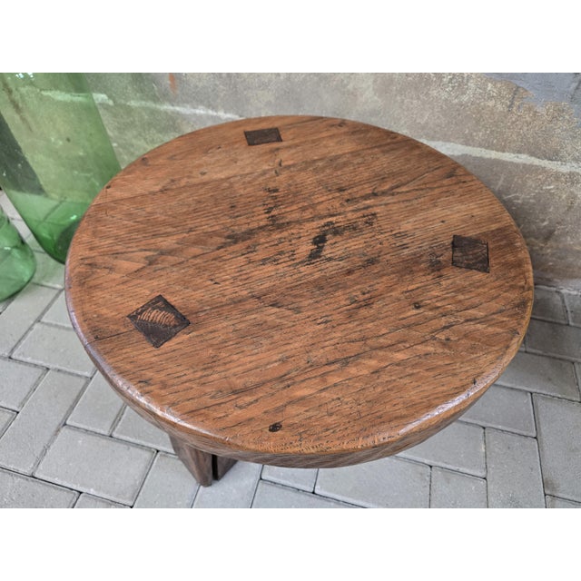 Brutalist Round Oak Coffee Table, 1970s For Sale - Image 6 of 9