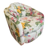 Vintage Swivel Chair Reupholstered in Brunswick and Fils Fabric For Sale