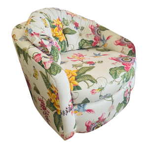 Vintage Swivel Chair Reupholstered in Brunswick and Fils Fabric