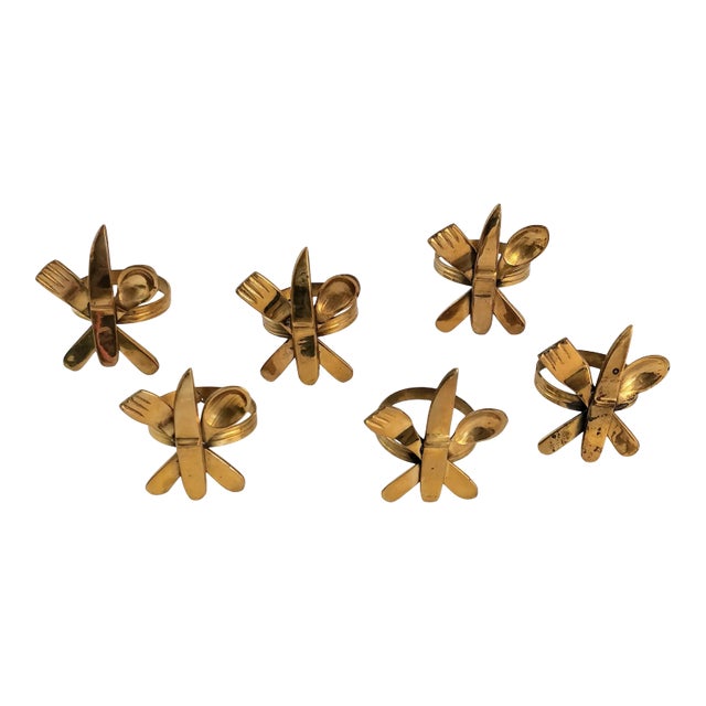 Brass Napkin Rings Utensils Knife Spoon Fork For Sale