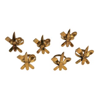Vintage Brass Napkin Rings With Utensils Set of Six Knife Spoon Fork For Sale