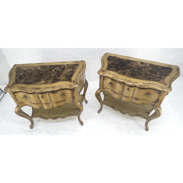 Pair of Fine Cabriole Leg Marble Top One Drawer End Tables Night Stands MINT