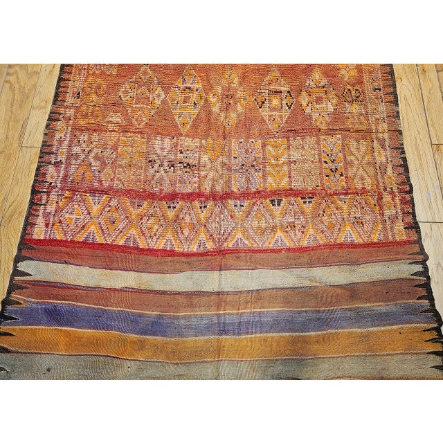 Vintage Moroccan Rug, Hand-Knotted Wool, Geometric Pattern, Red & Lavender, 5’ X 13’ For Sale - Image 11 of 14