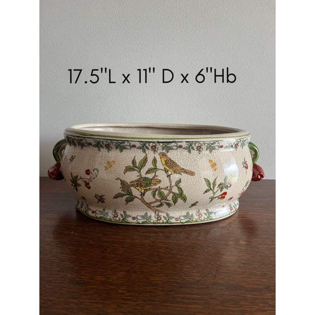 Eggshell Vintage Bird and Berry Ceramic Jardinière Planter For Sale - Image 8 of 9