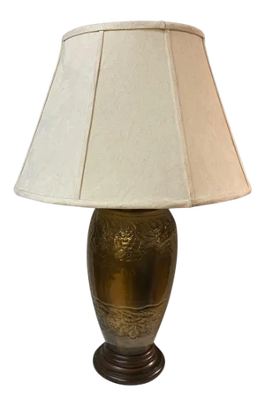 Vintage 80's Lamp With Large Brass Center and Wood Base