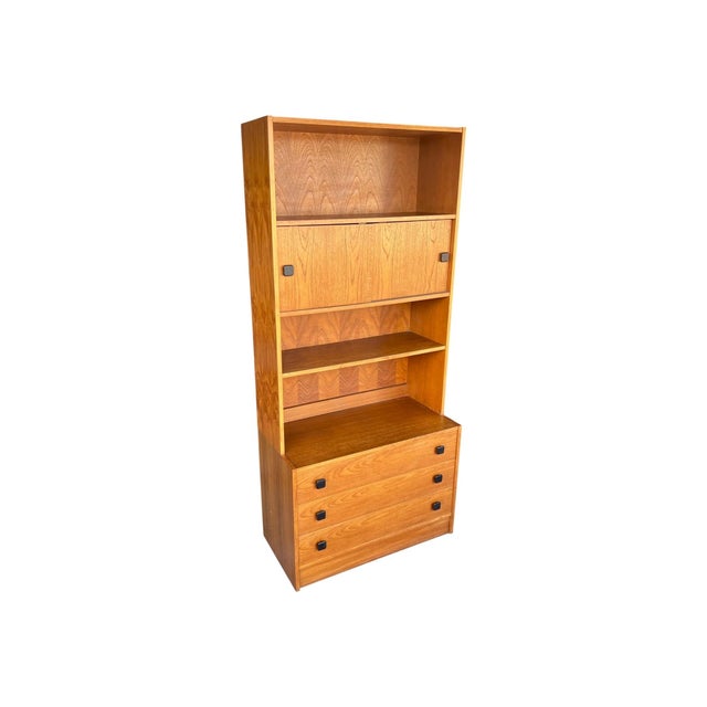 Restored 1960s Danish Modern Bookcase Cabinet With Carved Pulls & Sliding Doors For Sale - Image 4 of 17