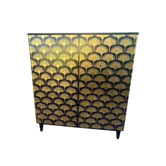 Wood Vintage Scandinavian Linen Cabinet Attributed to Bodafors With Black Mirror Top For Sale - Image 7 of 18