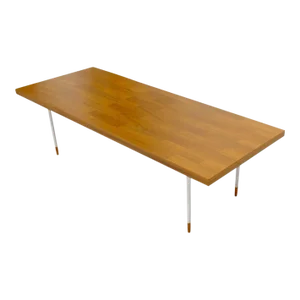 Danish Mid-Century Modern Rectangle Coffee Table on Chrome Cylinder Legs