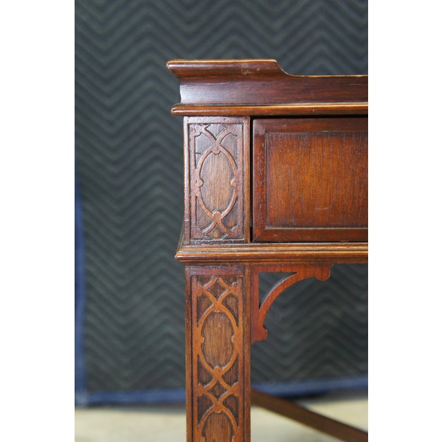 Brown Late 20th Century Vintage Baker Chinese Chippendale Mahogany Carved Square End Table with Glass Top For Sale - Image 8 of 13