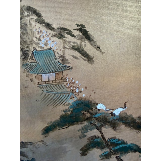 Vintage Japanese 4-Panel Byobu Screen "Morning Clouds at Mount Penglai" - For Sale - Image 6 of 17