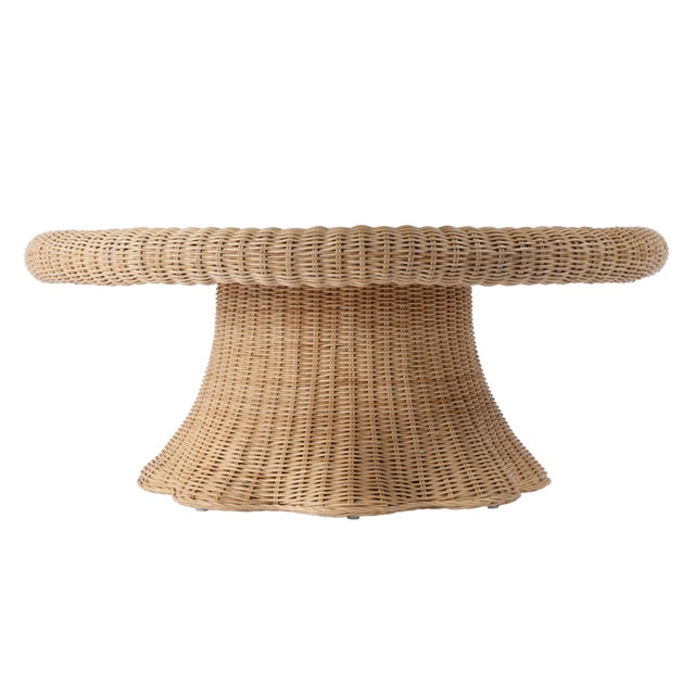 Spritely Home Accent Furniture Flora 40 in. W Round Rattan Scalloped Edge Coffee Table, Natural Rattan For Sale - Image 4 of 6