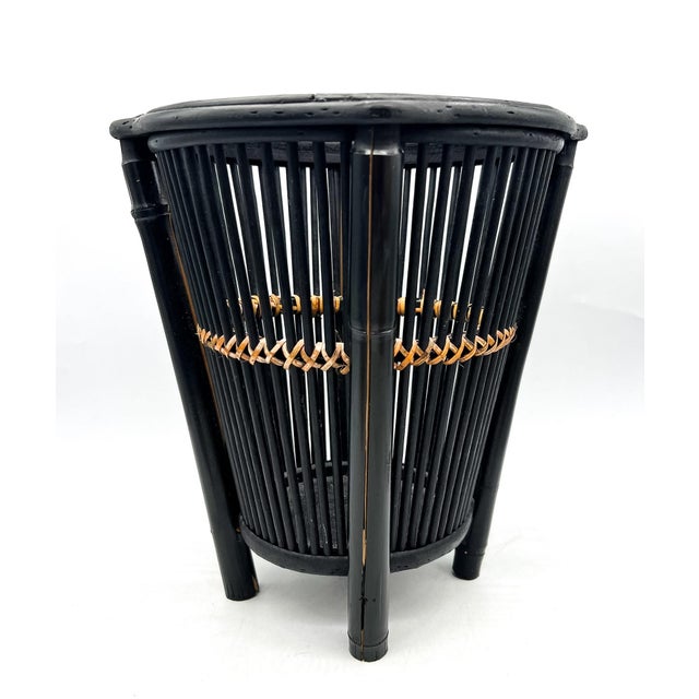 Late 20th Century Vintage Black Bamboo & Rattan Wastebasket – British Colonial / Chinoiserie For Sale - Image 5 of 12