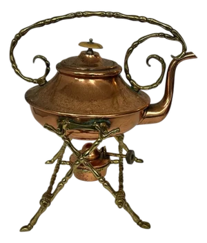 Vintage Copper and Brass Spirit Tea Kettle on Stand With Warmer