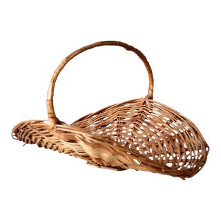 Vintage Wicker Gathering Basket For Sale
